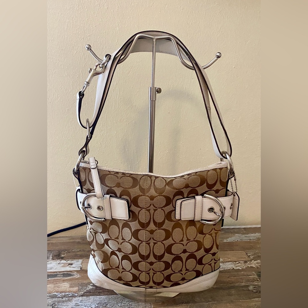 Coach Tan and Cream Signature Shoulder Bag